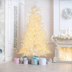 Costway Albero di Natale con 383 punte in PE 300 luci LED a 2 colori di illuminazione, Albero di Natale automatico 180cm