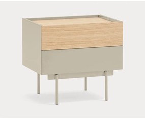Comodino beige/tonalità naturale con decoro in rovere Otto - Teulat