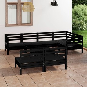 Set Salotto da Giardino 8 pz in Legno Massello di Pino Nero