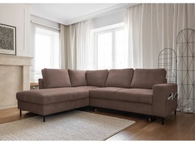 Divano letto in velluto a coste marrone (angolo sinistro) Lofty Lilly - Miuform