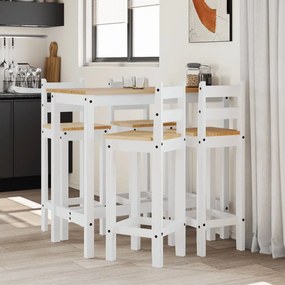 Set Da Bar 5 Pz Bianco İn Legno Massello Di Pino /