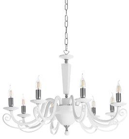 Lampada a sospensione CHERUBINI D90 cm in vetro e cristallo ottico 8 luci BIANCO