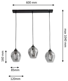 Lampadario a sospensione con filo LILI 3xE27/15W/230V nero/grigio
