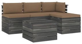 Set divani da giardino su pallet 5 pz con cuscini massello pino