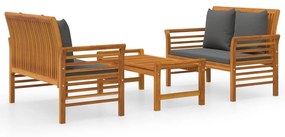 Set mobili da giardino 3pz con cuscini legno massello di acacia