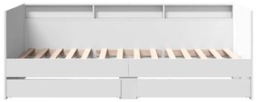Divano letto con cassetti bianco 90x200 cm in legno multistrato