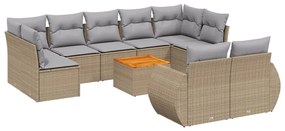 Set divano da giardino 10 pz con cuscini beige in polyrattan