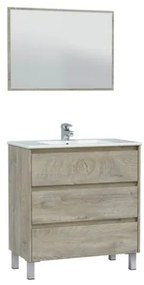 Mobile Bagno 3 Cassetti 80 Cm Con Lavabo E Specchio Dakota Rovere Alaska