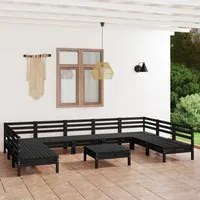 Set Salotto da Giardino 10 pz Nero in Legno Massello di Pino 3083423