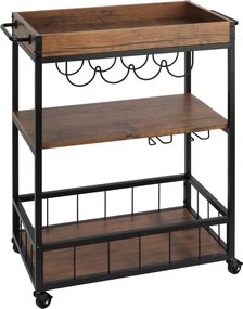 Carrello da cucina Rustico in mdf nero L 80 x H 89.5 x P 40 cm, con ruote