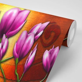 Carta da parati – Fiori viola in stile etnico