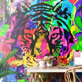 Carta da parati – Testa di tigre colorata