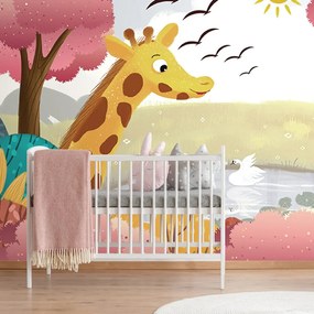 Carta da parati autoadesiva – Giraffe presso lo stagno