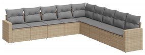 Set Divano da Giardino 9 pz con Cuscini Beige in Polyrattan