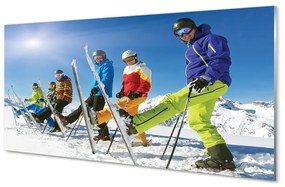 Quadro vetro acrilico Montagne degli sciatori invernali 100x50 cm