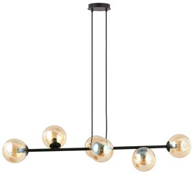 Lampadario Contemporaneo 6 Luci Durga In Acciaio Nero E Sfere In Vetro Ambra