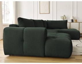 Divano angolare verde allungabile e con contenitore (penisola a destra/a U) con rivestimento in ciniglia Fuji – Bobochic Paris