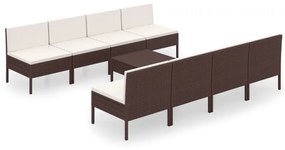 Set Divani da Giardino 9 pz con Cuscini in Polyrattan Marrone