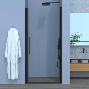 Box Doccia Battente 80 Cm Feridras "Royal" Nero Opaco/Vetro Trasparente