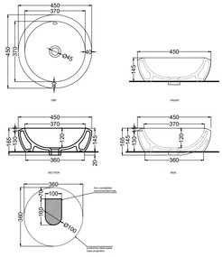 Cielo Fluid Lavabo 45 Cm Da Appoggio Senza Foro Con Troppopieno Nero Lucido