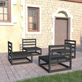 Set divani da giardino 4 pz nero in legno massello di pino