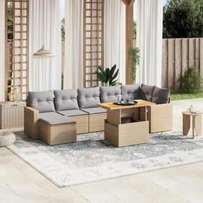 Set divano da giardino 8 pz con cuscini beige in polyrattan