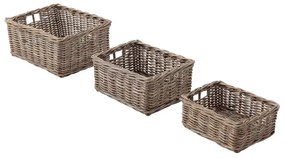 Set di 3 pezzi, Cesta polietilene Rattan P 28 x L 46 x H 57 cm marrone