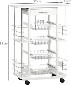 Carrello da Cucina con Ripiani e Cassetto Piano di Lavoro in Ceramica 57x37x83 cm...