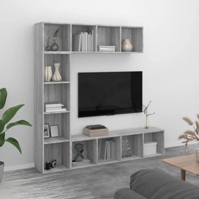 Set Mobili Libreria / Porta Tv 3 Pz Grigio Sonoma 180x30x180 Cm /