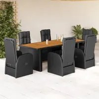 Set da Pranzo da Giardino 7 pz Nero con Cuscini in Polyrattan 3277629