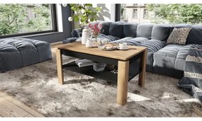 Tavolino pieghevole con piano sollevabile con mensola ADEN quercia/nero