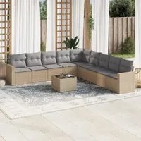 Set Divano da Giardino 10 pz con Cuscini Beige in Polyrattan 3219089