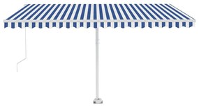 Tenda da Sole Retrattile Manuale con LED 400x350 cm Blu Bianco