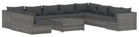 Set Divani da Giardino 11 pz con Cuscini in Polyrattan Grigio