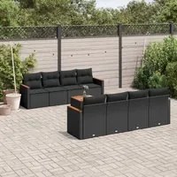 Set Divani da Giardino 9 pz con Cuscini Nero in Polyrattan 3225817