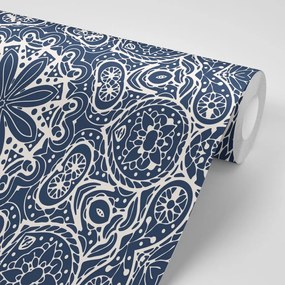 Carta da parati – Mandala bianca su sfondo blu
