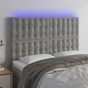 Testiera A Led Grigio Chiaro 144x5x118/128 Cm İn Velluto /