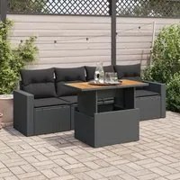 Set Divani da Giardino 5 pz con Cuscini in Polyrattan Nero 3326981