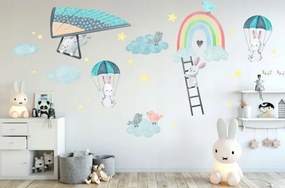 Adesivo murale Coniglietti ed arcobaleno 80 x 160 cm