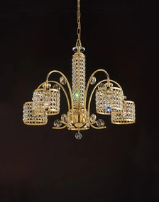 Lampadario 5 luci oro lucido e cristallo- 1041/5 - Contemporary - Arredoluce Oro 24 kt
