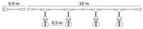 Catena decorativa da esterno LED BAJA ST64 20xE27/1W/230V 10,9m IP44 bianco caldo