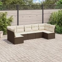 Set Divani da Giardino 7 pz con Cuscini Marrone in Polyrattan 3217433