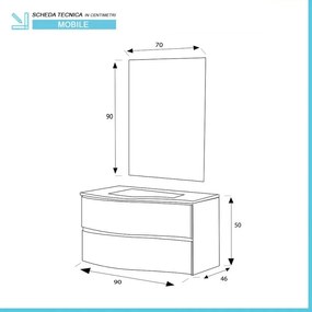 Mobile bagno sospeso curvo 90 verde con lavabo e specchio cm Minori