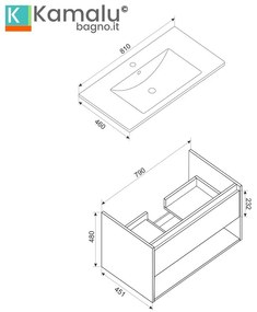 Kamalu - Composizione bagno cannettata 80 cm rovere chiaro | LAC-IRIDE-80