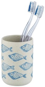 Tazza in ceramica blu e bianca per spazzolini da denti Aquamarin - Wenko
