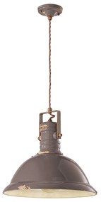 Lampadario Industrial Ferro E Ceramica Vintage Tortora 1 Luce E27 40Cm