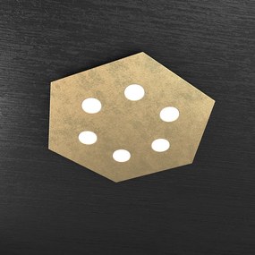 Plafoniera Moderna Esagonale Hexagon Metallo Foglia Oro 6 Luci Led 12X6W