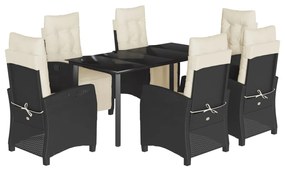 Set da pranzo da giardino 7 pz nero con cuscini in polyrattan