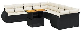 Set divani da giardino 11 pz con cuscini in polyrattan nero