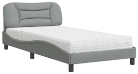 Letto con materasso grigio chiaro 100x200 cm in tessuto